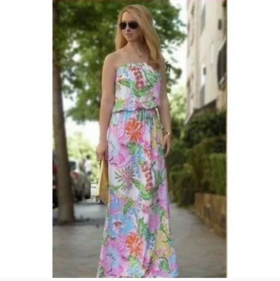 Lilly Pulitzer Pink Floral Nosey Posey Women’s Strapless Dress size XS - Picture 15 of 15